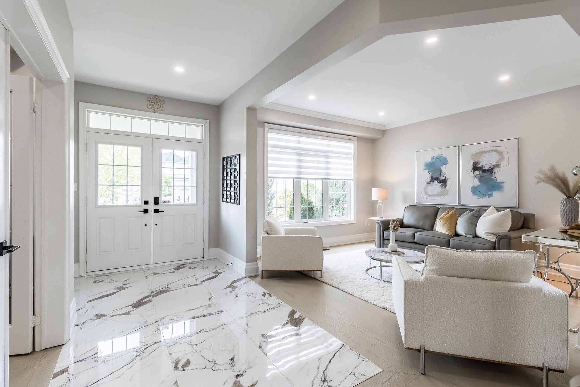 Luxury home staging — foyer and living room Oakville