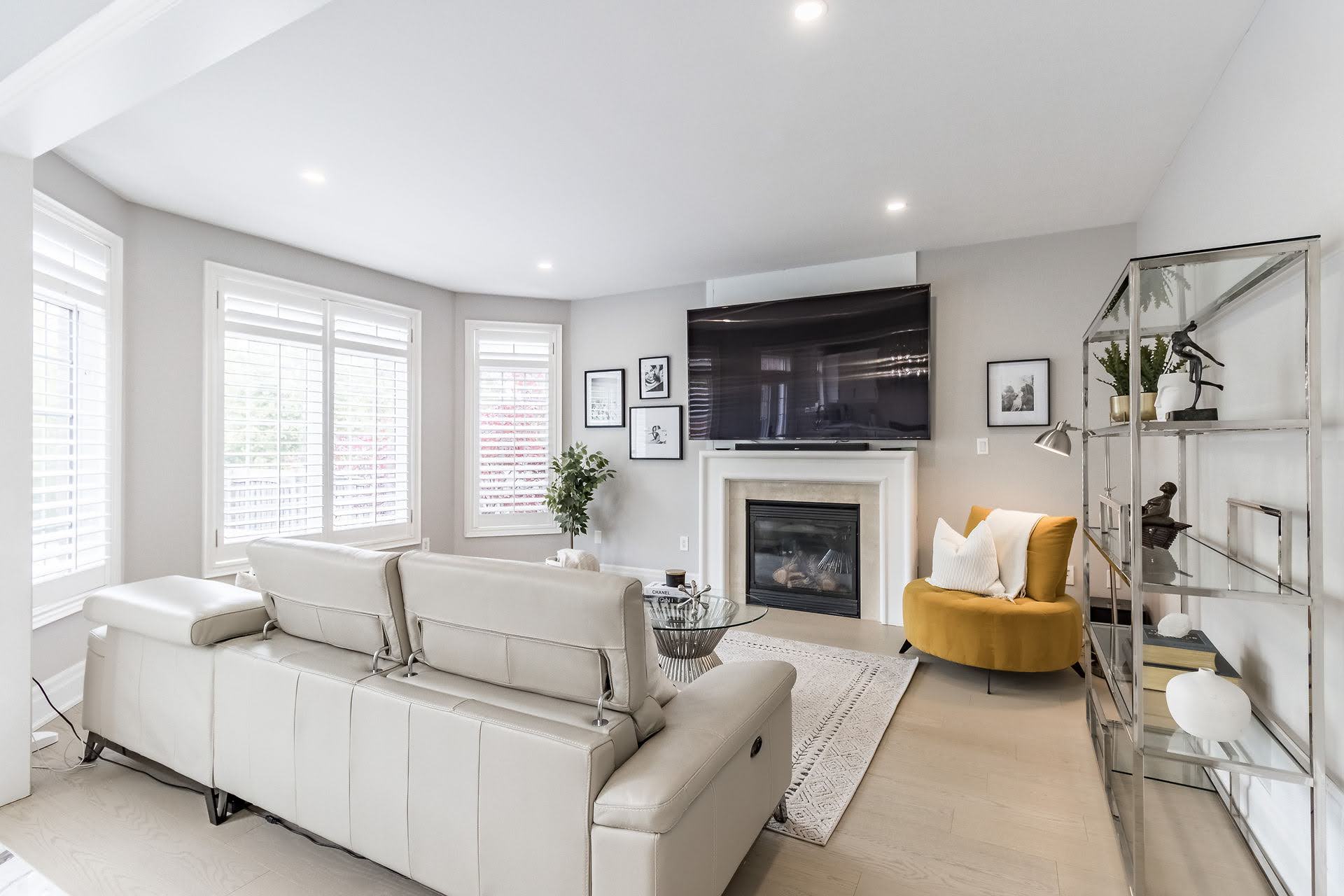 Occupied home staging — family room with fireplace