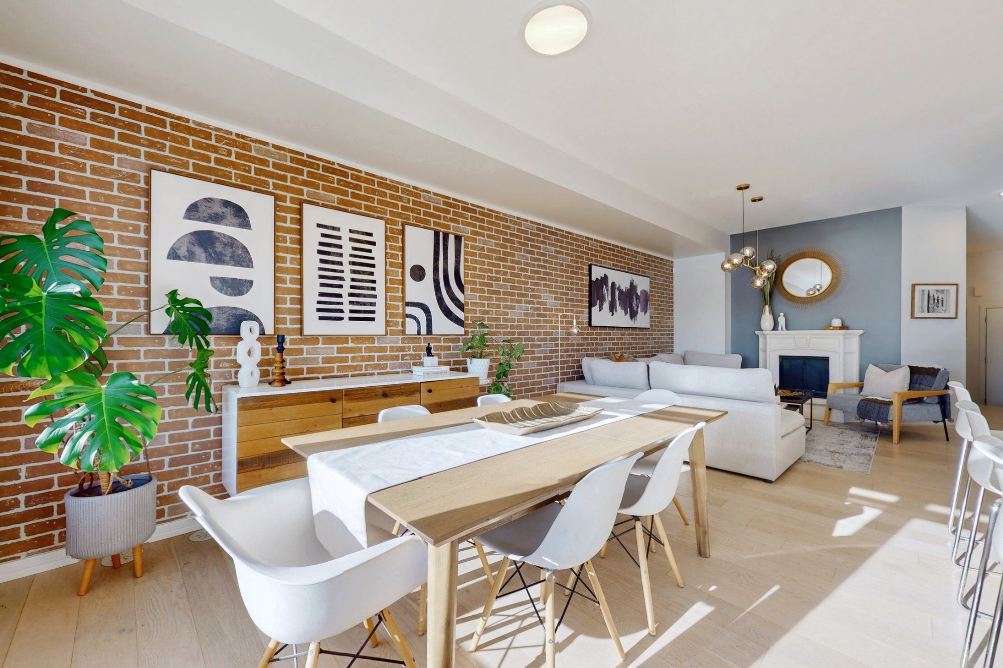 Vacant staging — loft dining and living room